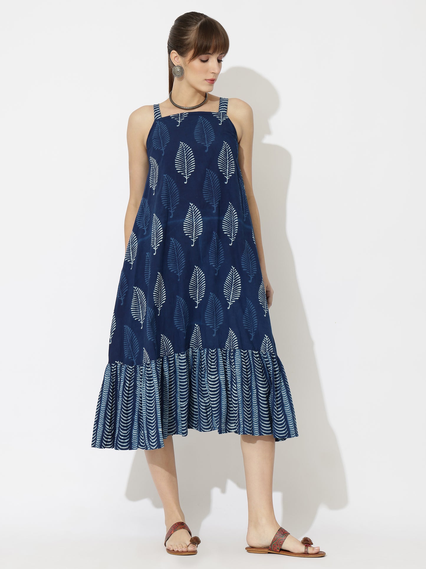 Summer Silhouette Hand Block Printed Midi Dress