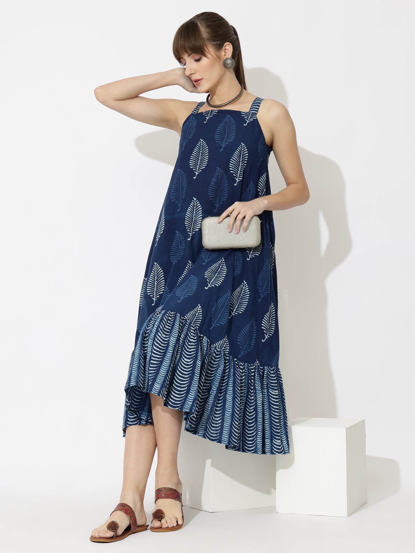 Summer Silhouette Hand Block Printed Midi Dress