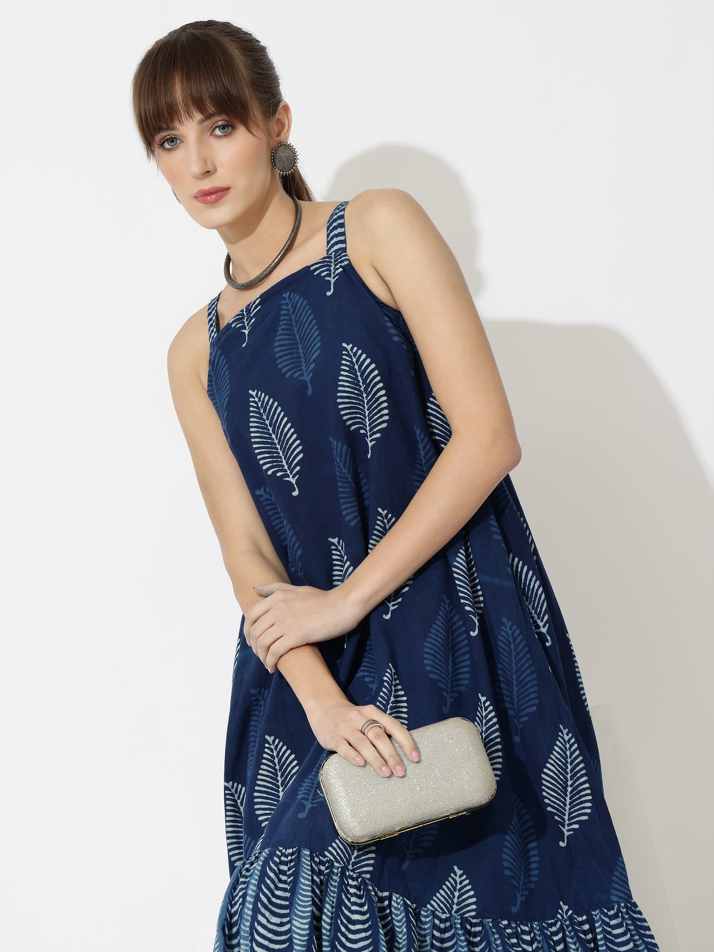 Summer Silhouette Hand Block Printed Midi Dress
