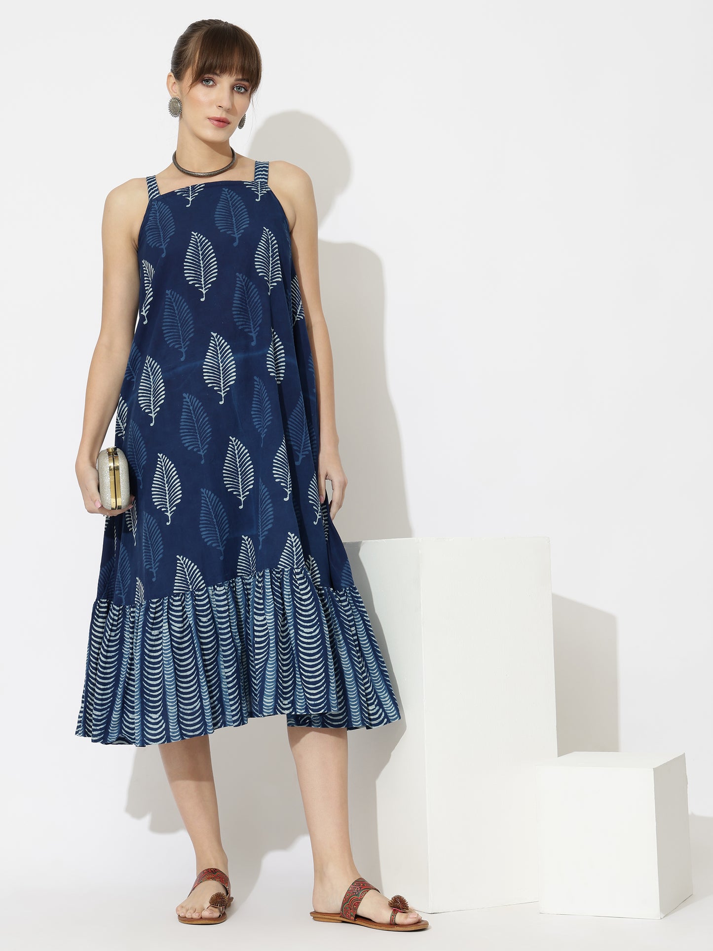 Summer Silhouette Hand Block Printed Midi Dress