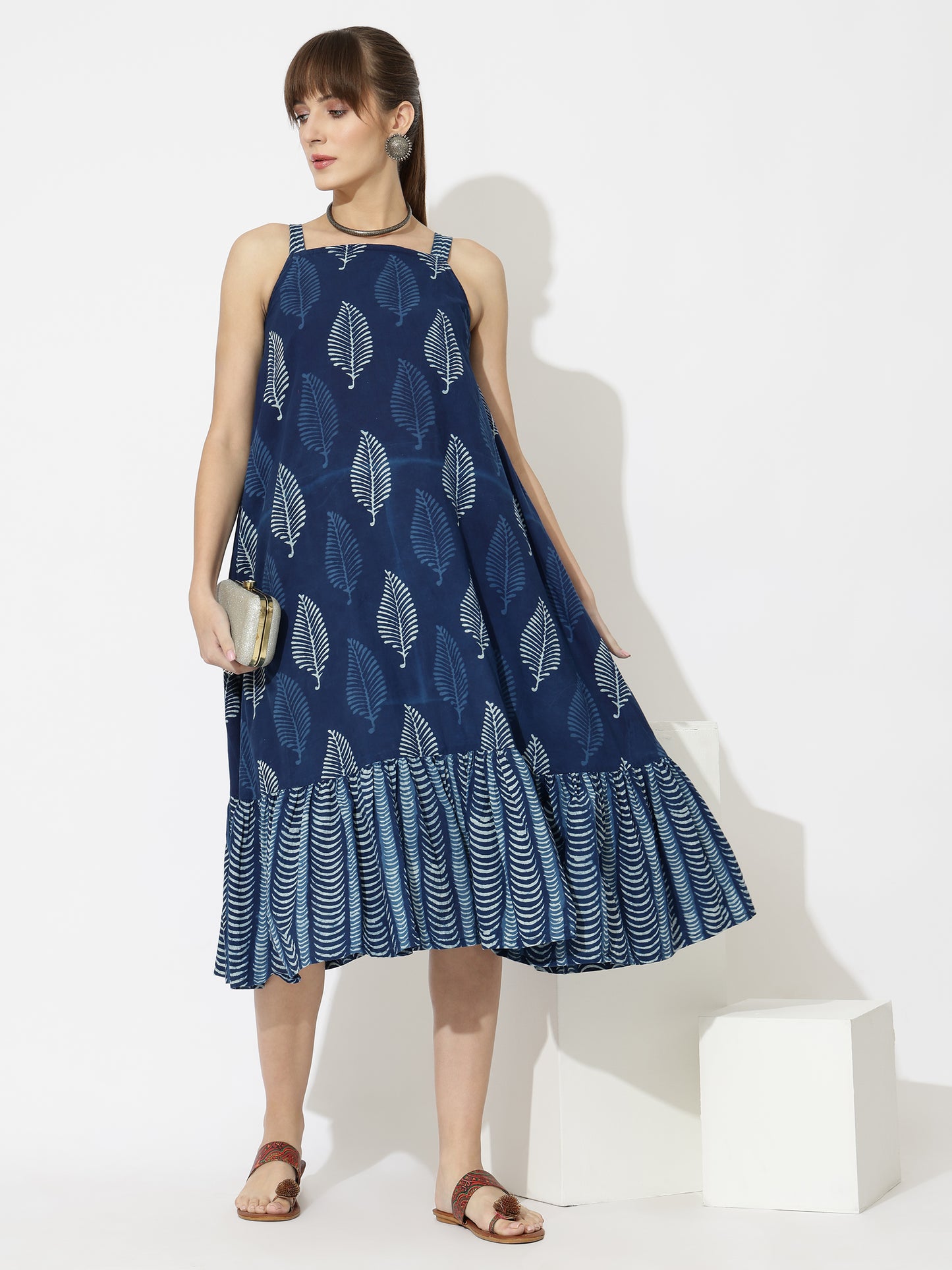 Summer Silhouette Hand Block Printed Midi Dress