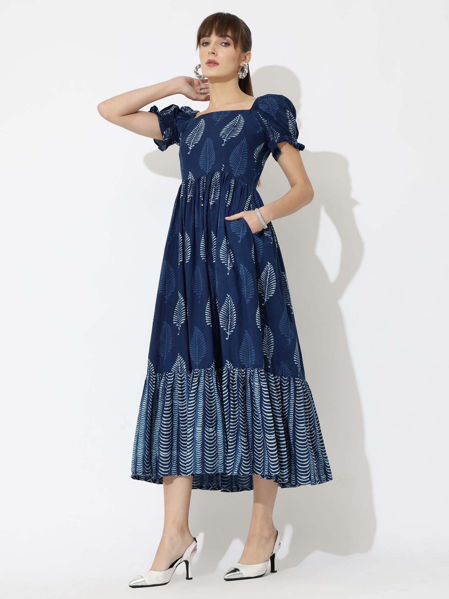 Indigo Hand-Dyed Tiered Maxi Dress