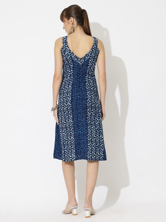Sleek Silhouette V-Neck Block Printed Dress