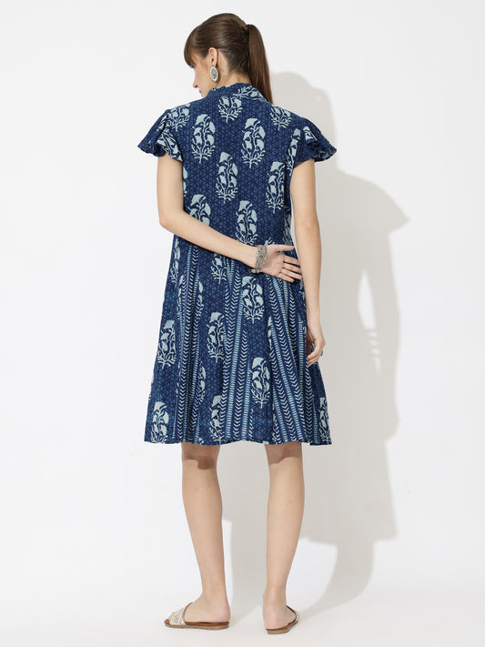 Smart Block Printed Shirt Dress with Flared Skirt