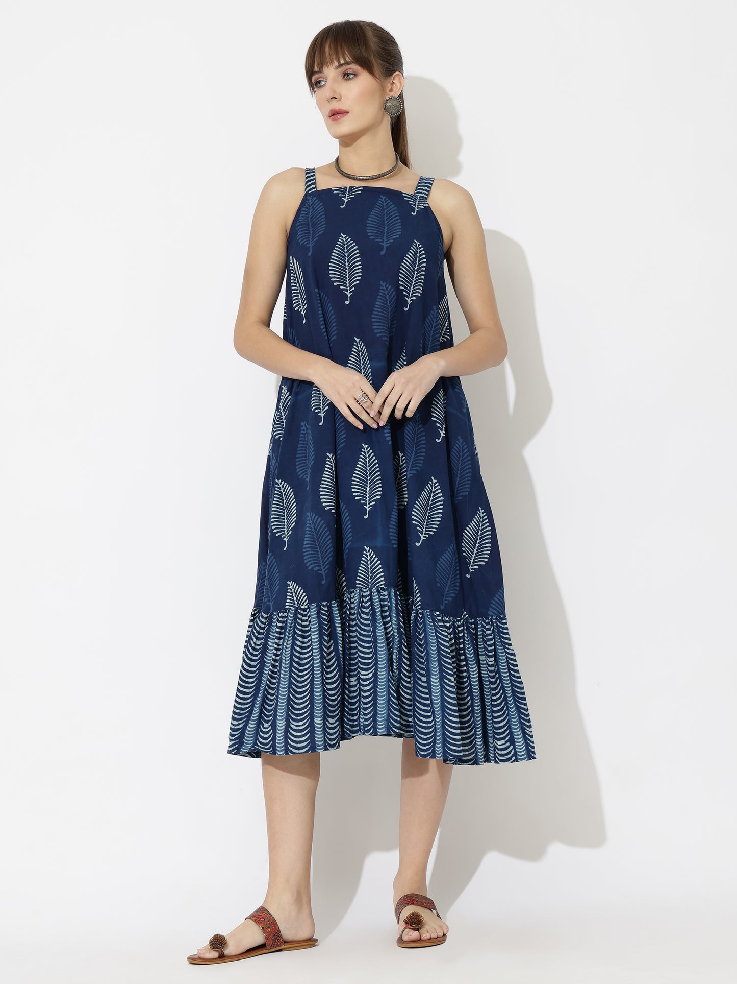 Summer Silhouette Hand Block Printed Midi Dress