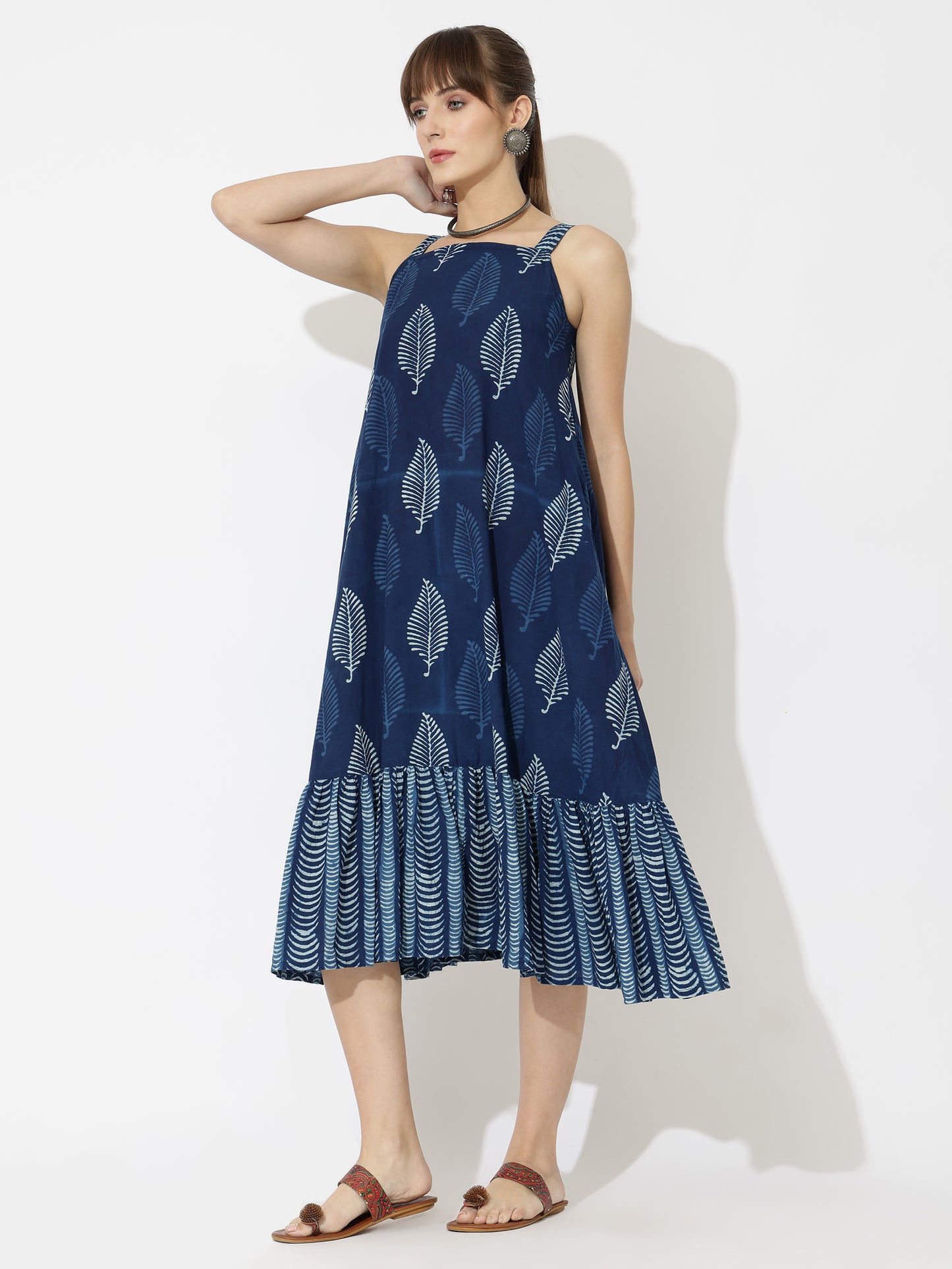 Summer Silhouette Hand Block Printed Midi Dress
