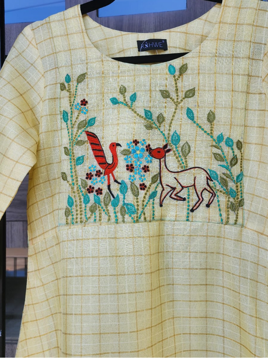 Hand-Embroidered Kota Silk Kurti