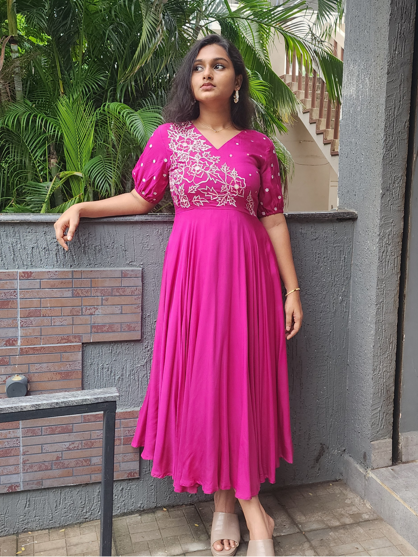 Embroidered Cotton Muslin Midi Dress – Bright Festive Wear