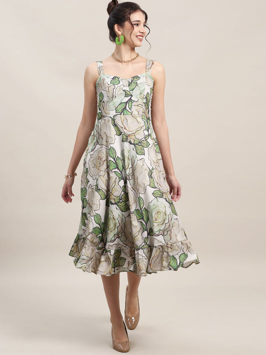 Green Floral Midi Dress