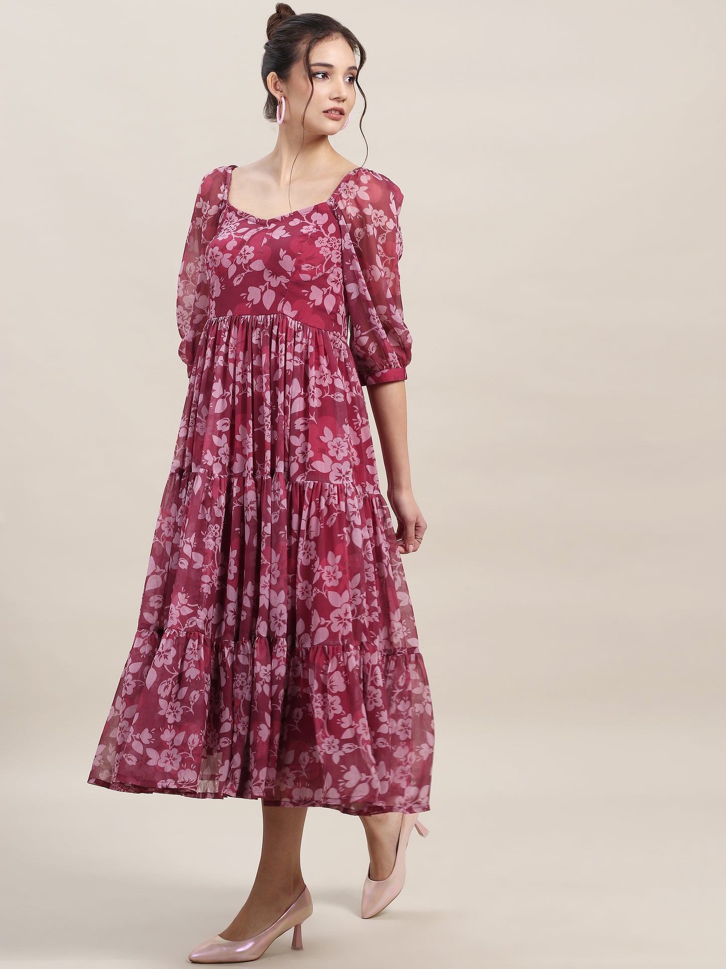 Chiffon Floral Tiered Dress