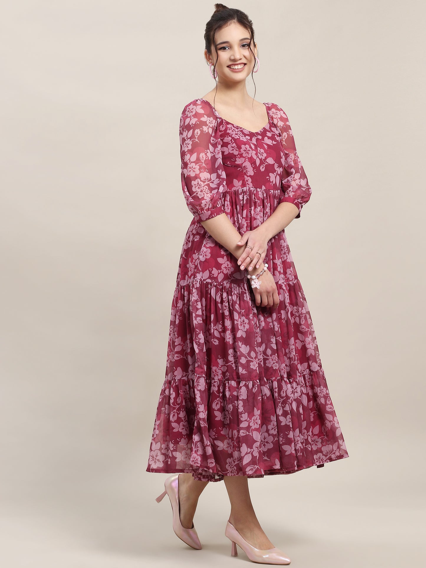Chiffon Floral Tiered Dress