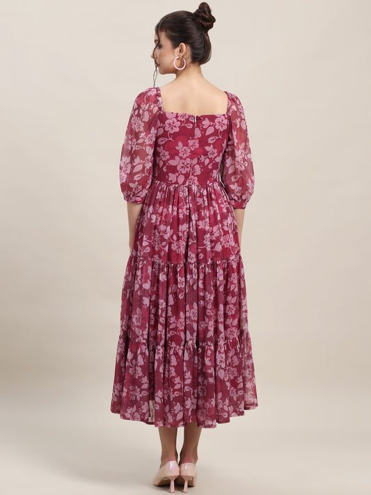 Chiffon Floral Tiered Dress