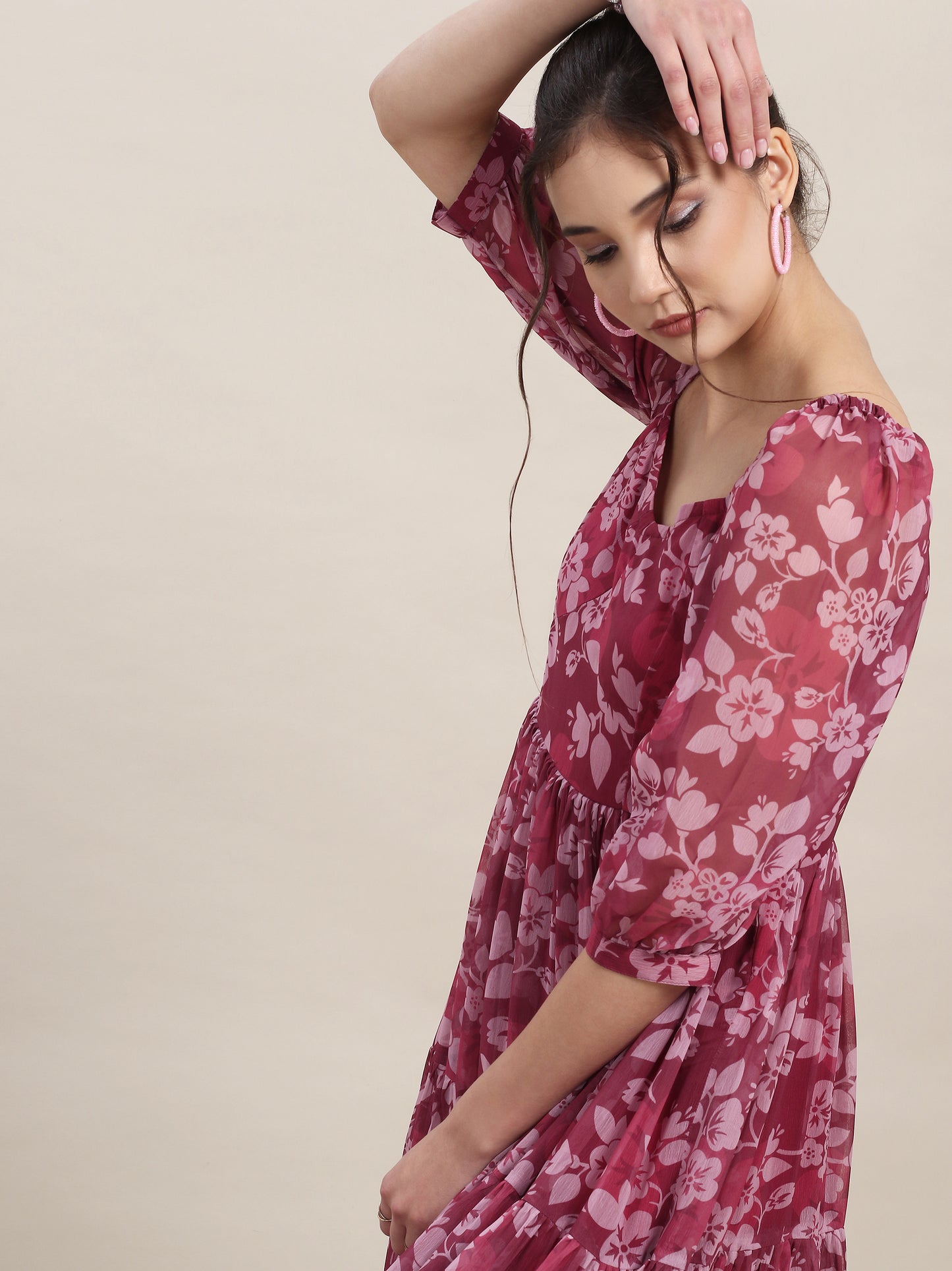 Chiffon Floral Tiered Dress