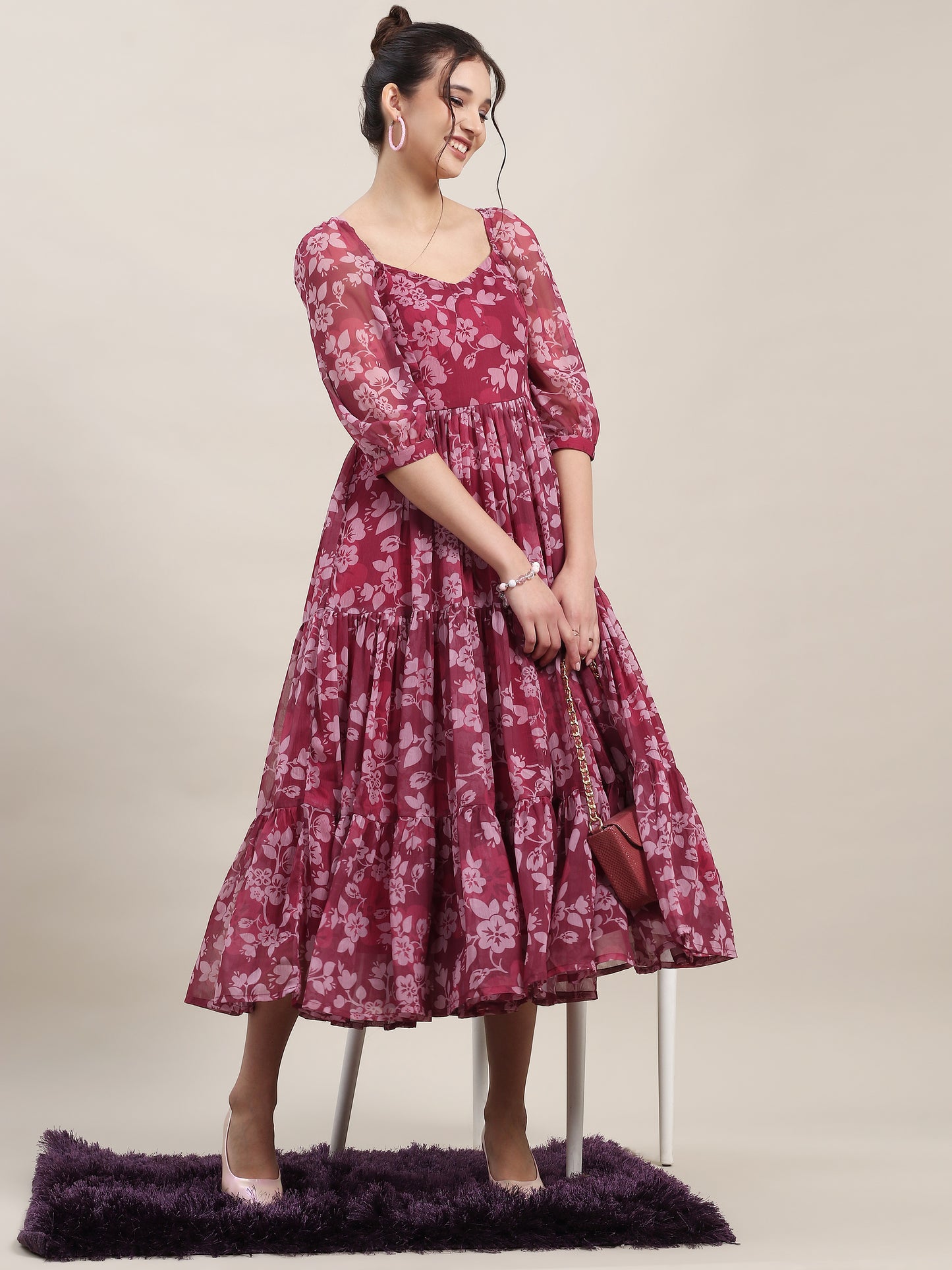 Chiffon Floral Tiered Dress