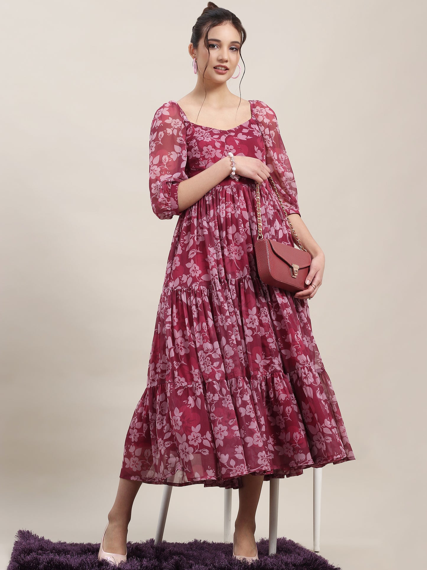 Chiffon Floral Tiered Dress