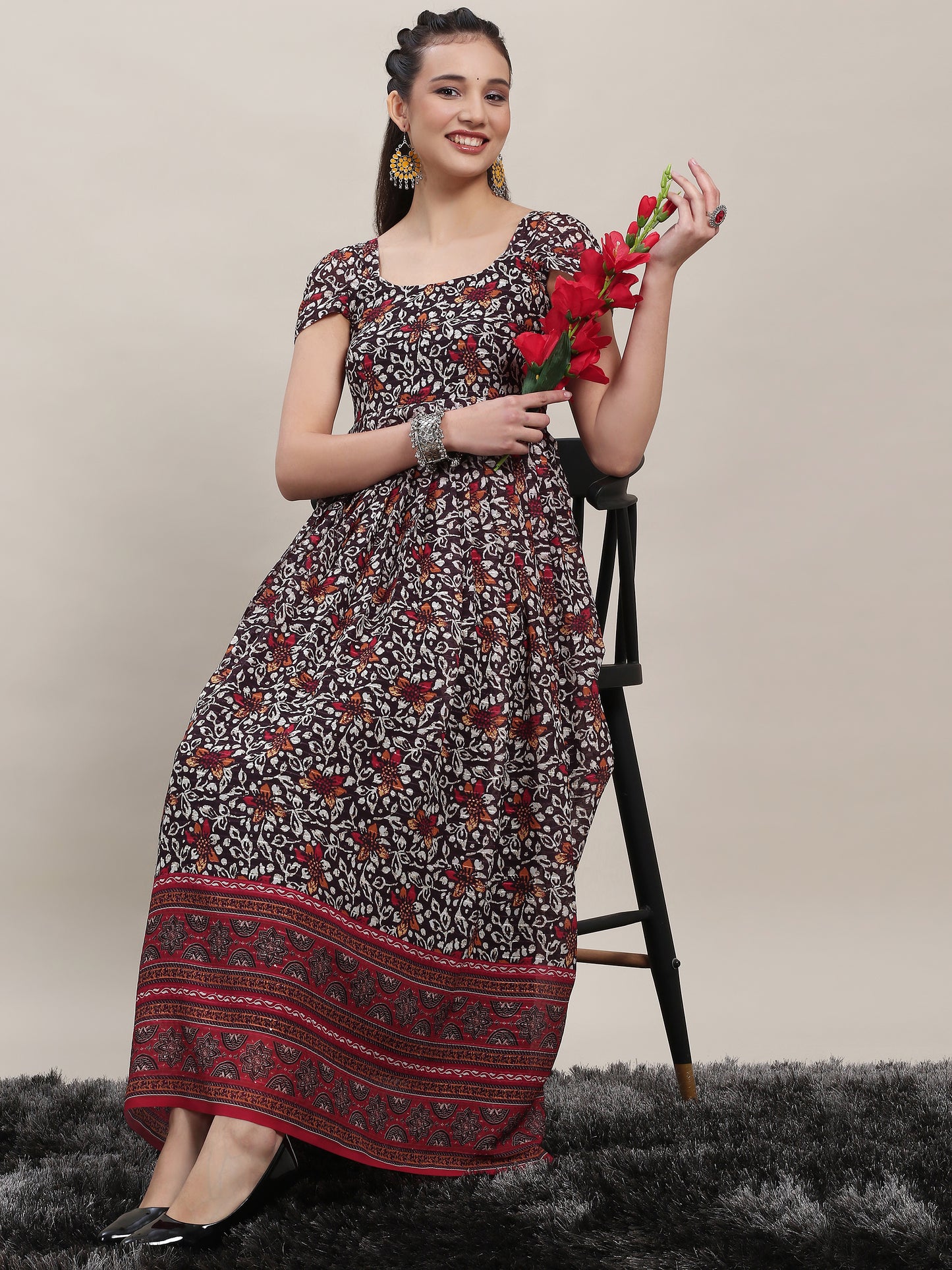 Pleated Sleeve Georgette Kurti - Black