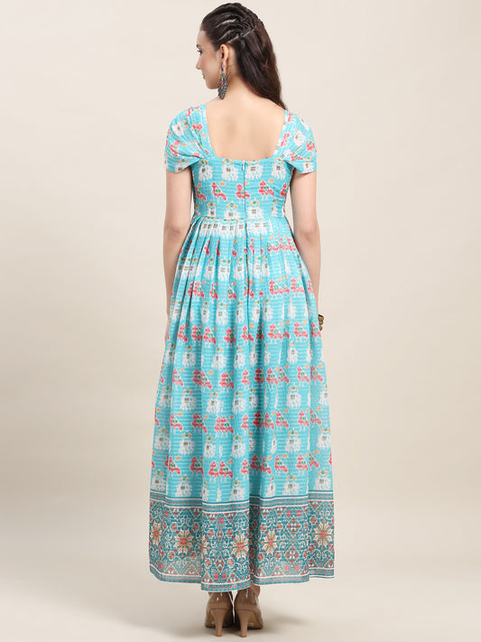 Pleated Sleeve Georgette Kurti - Blue