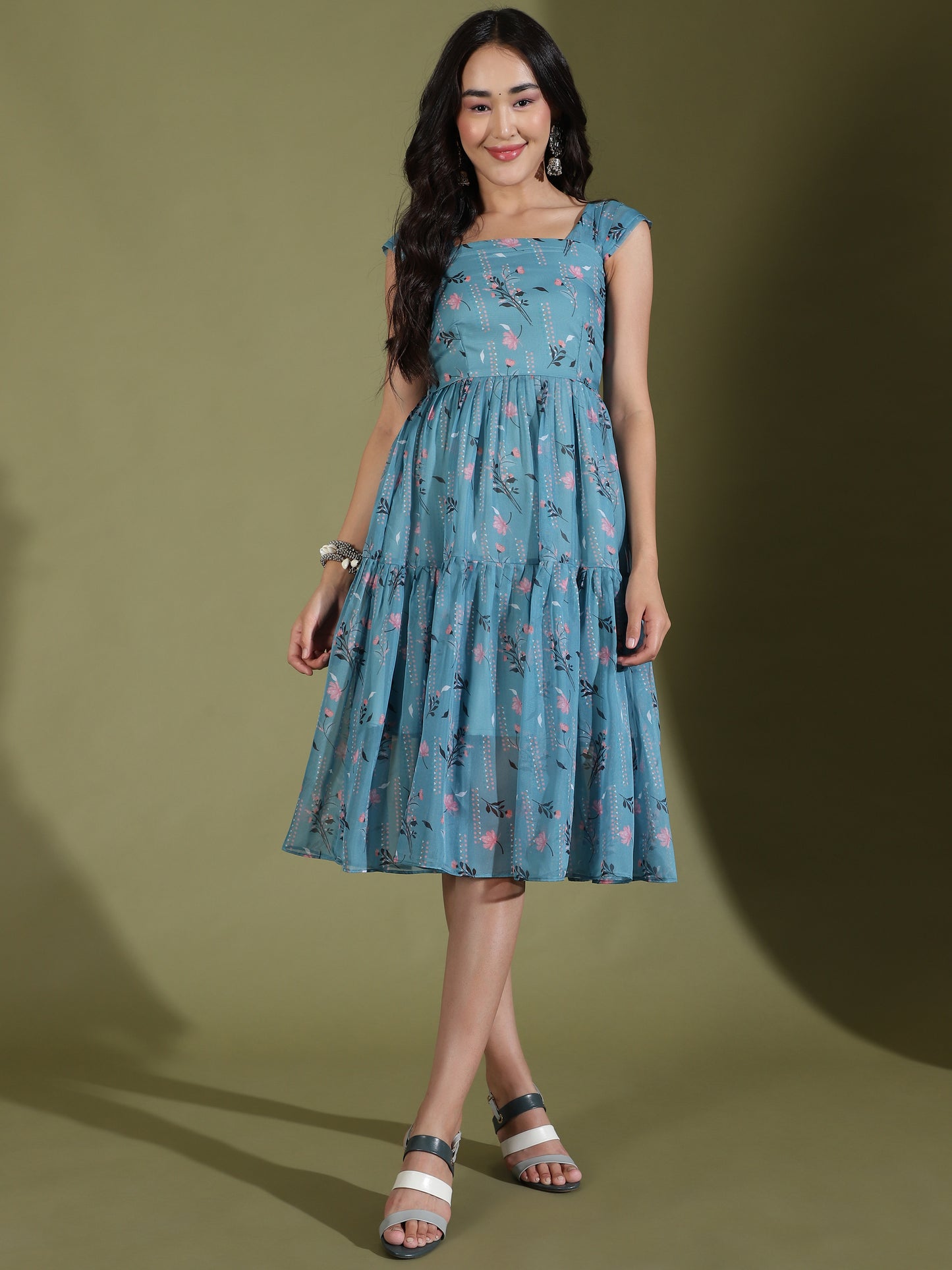 Floral Organza Tiered Dress