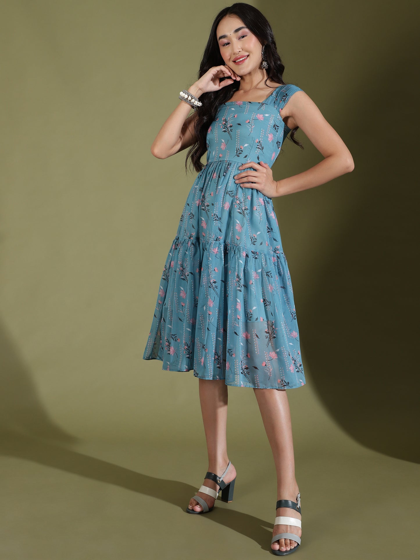 Floral Organza Tiered Dress
