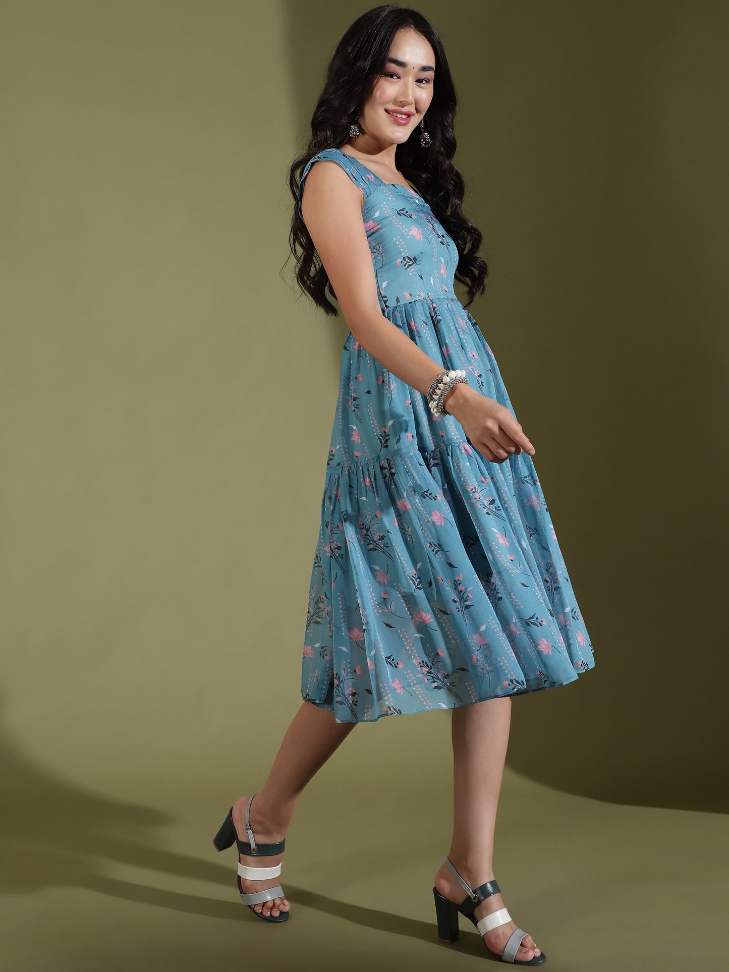 Floral Organza Tiered Dress
