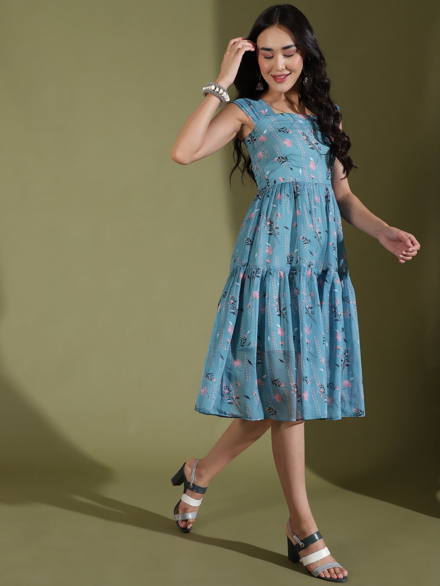 Floral Organza Tiered Dress