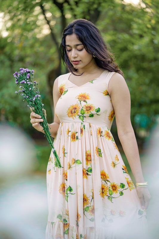 Sunflower Print Midi Dress