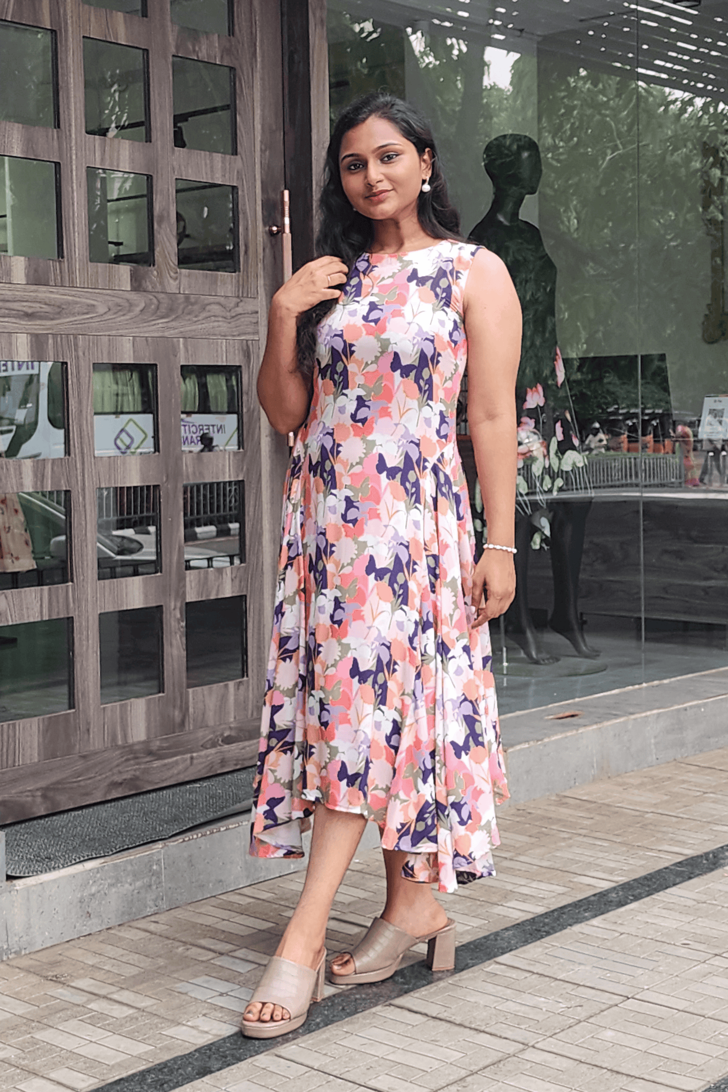 Floral Midi Dress – KSHWE Signature Silhouette with Open Back