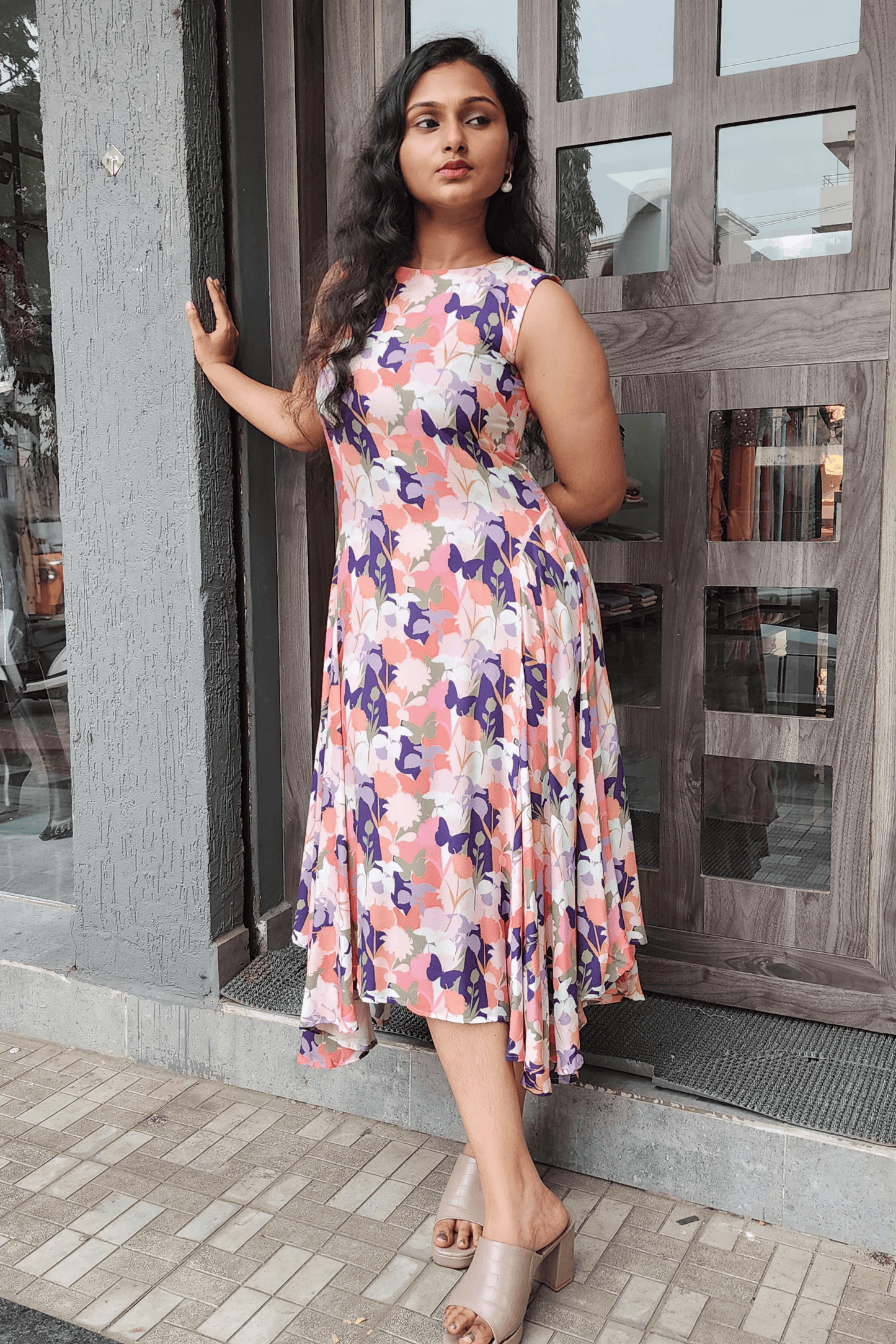 Floral Midi Dress – KSHWE Signature Silhouette with Open Back