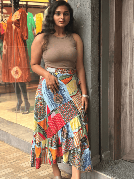 Multi-Color Wrap Skirt with Ruffle Detail – Chic & Versatile