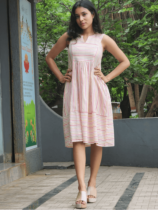 Handwoven Mangalgiri Striped Cotton Dress