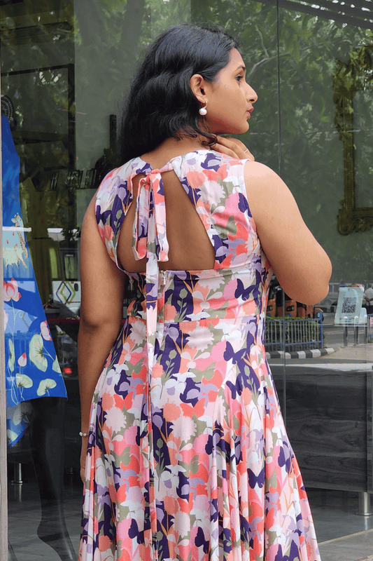 Floral Midi Dress – KSHWE Signature Silhouette with Open Back