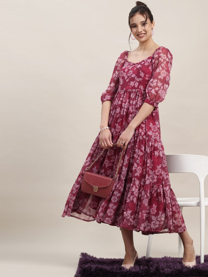 Chiffon Floral Tiered Dress