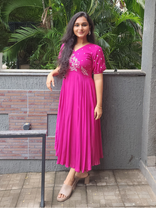 Embroidered Cotton Muslin Midi Dress – Bright Festive Wear
