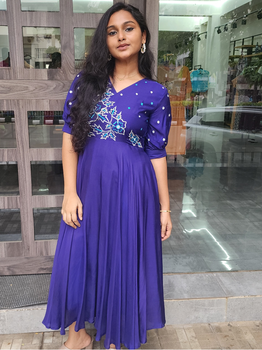 Embroidered Cotton Muslin Festive WearDress – Royal Blue