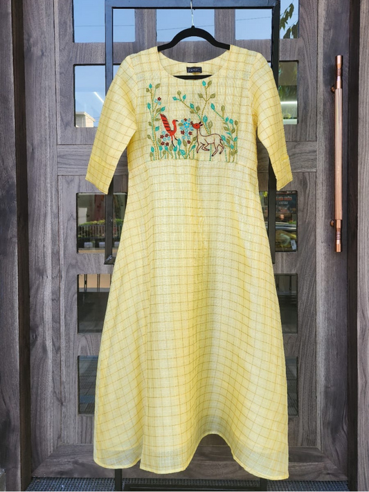 Hand-Embroidered Kota Silk Kurti