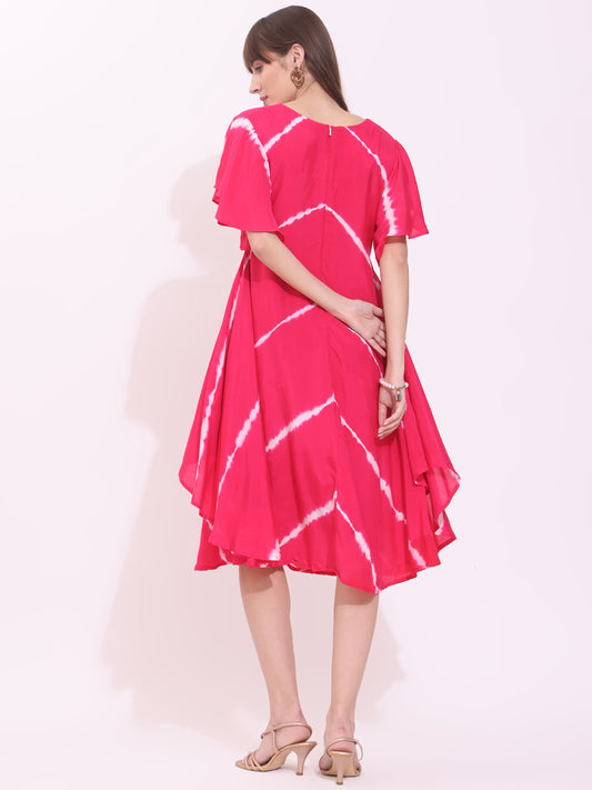 Pink Hand-dyed Leheriya Dress