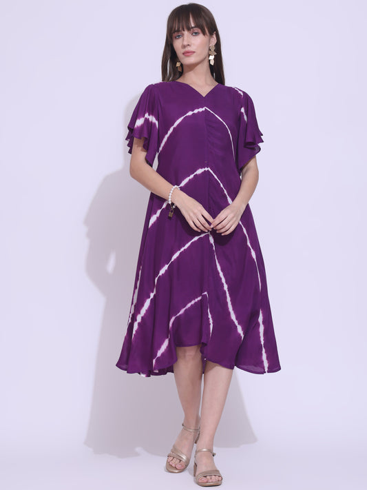 Purple Hand-dyed Leheriya Dress