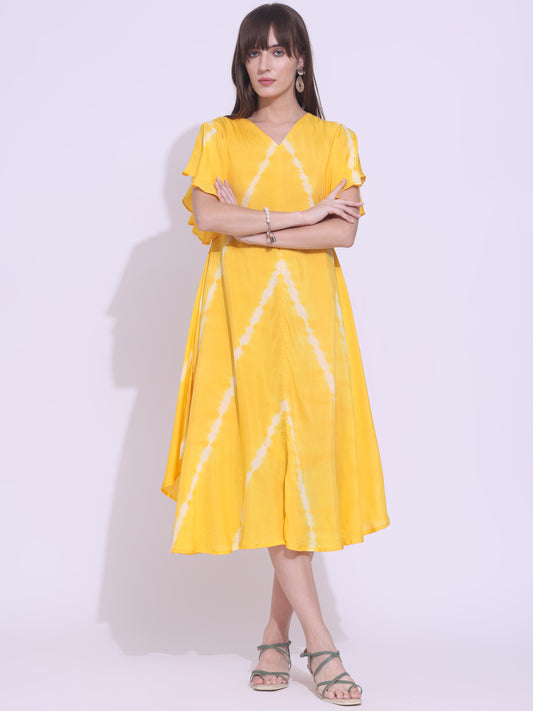Yellow Hand-Dyed Leheriya Dress