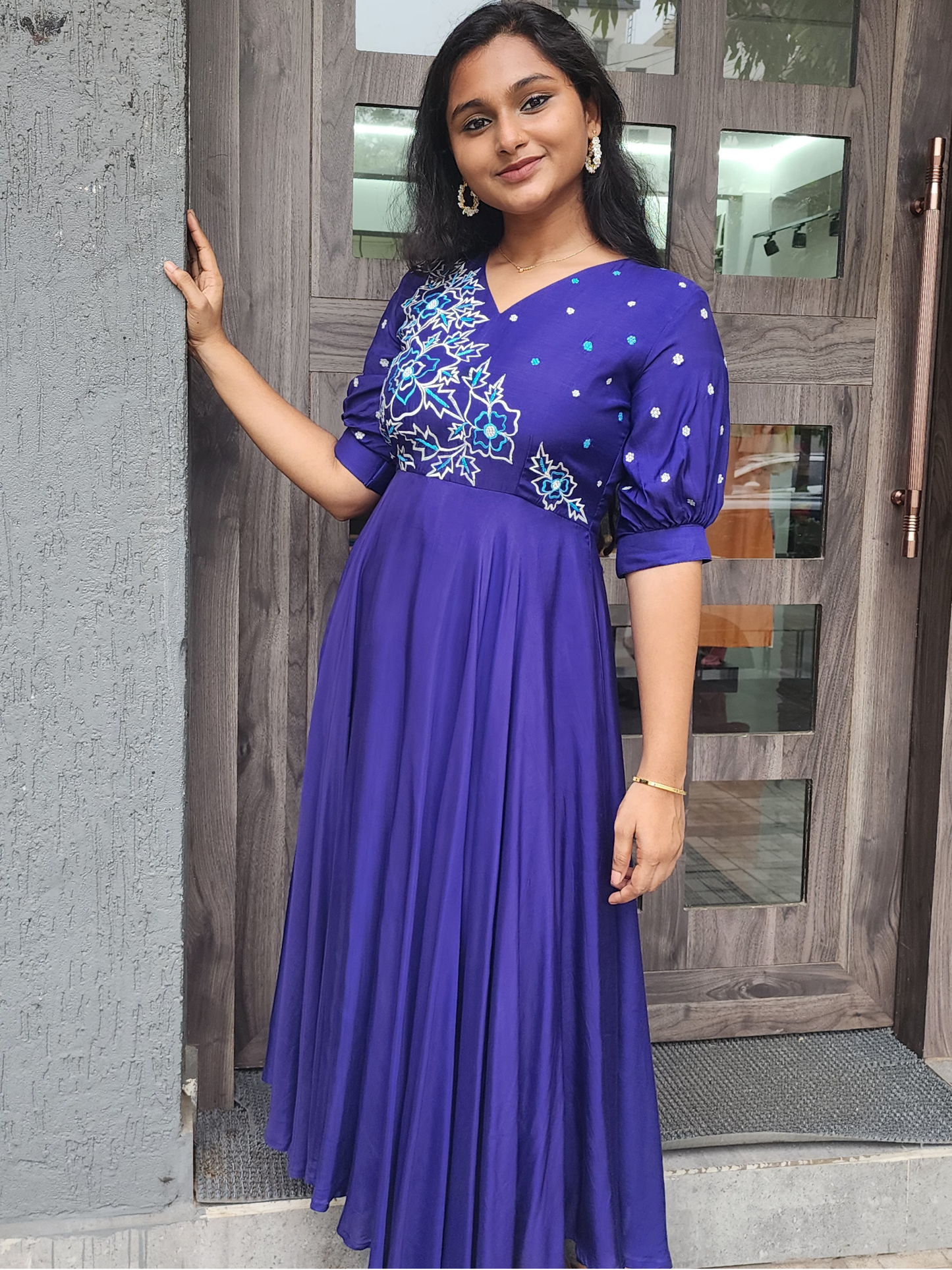 Embroidered Cotton Muslin Festive WearDress – Royal Blue
