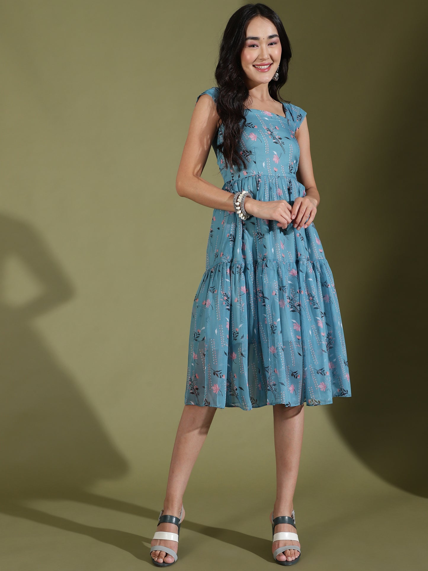Floral Organza Tiered Dress