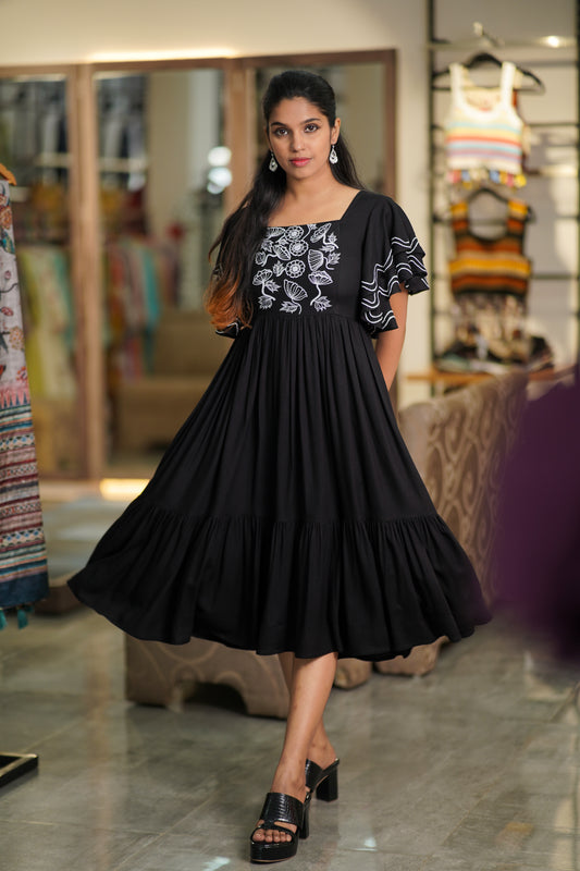 Hand Embroidered Rayon Cotton Dress