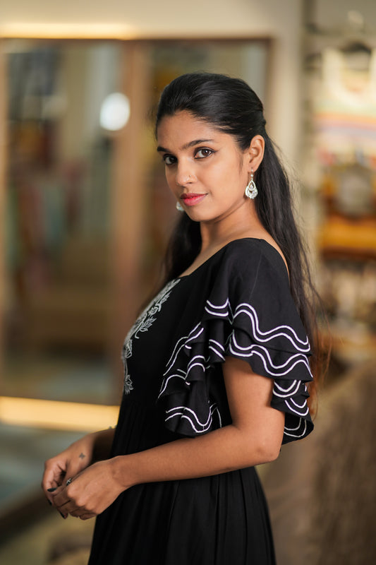 Hand Embroidered Rayon Cotton Dress