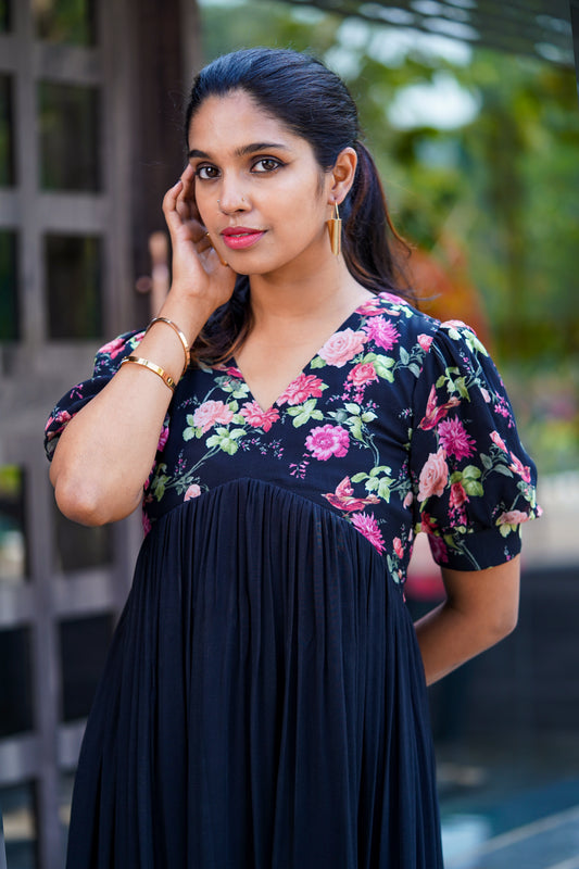 Black Georgette Floral Dress