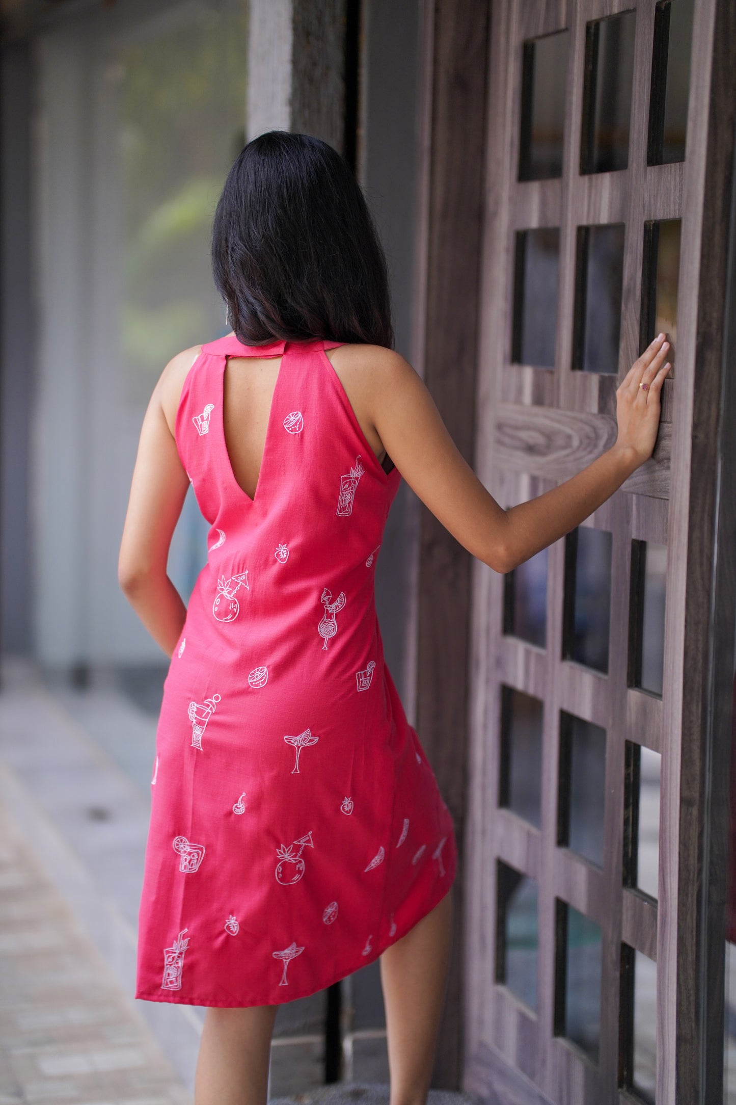 Pink A-Line Halter Neck Dress –  Smart & Chic