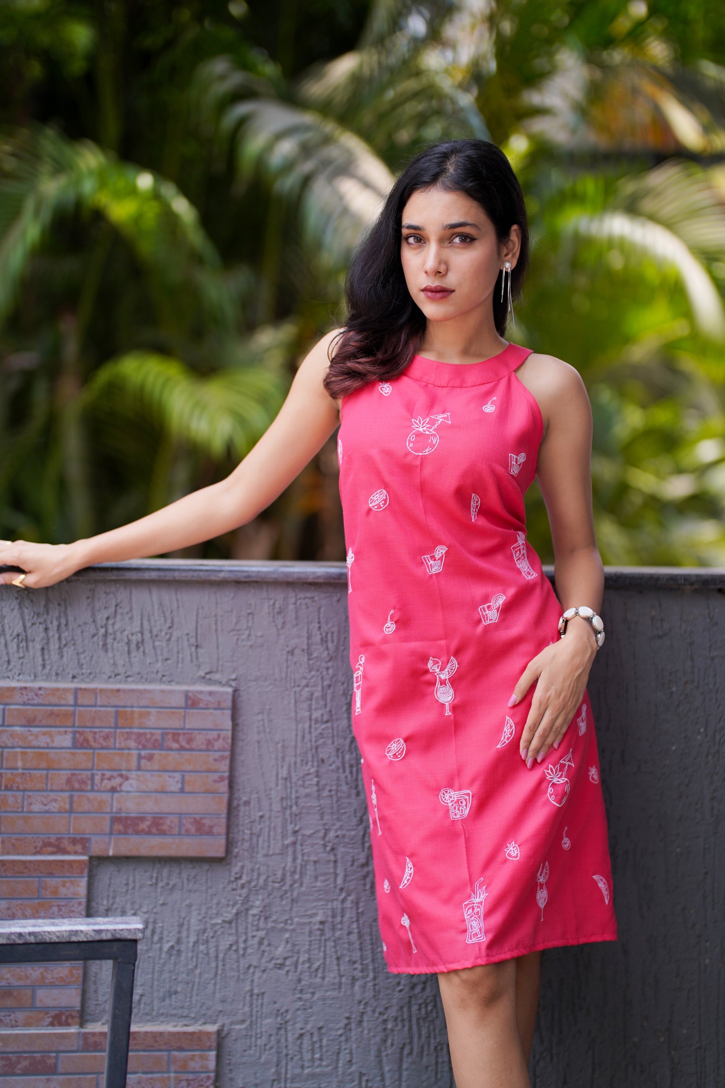 Pink A-Line Halter Neck Dress –  Smart & Chic