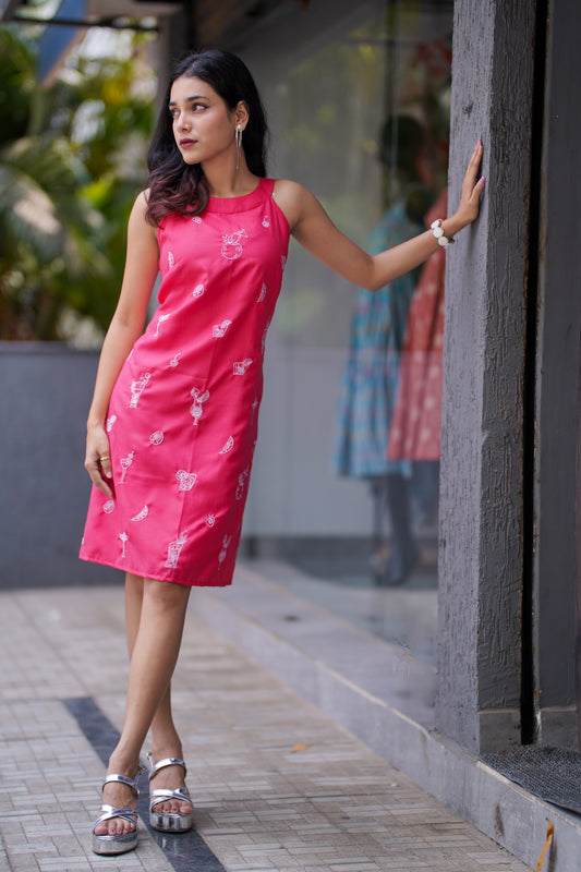 Pink A-Line Halter Neck Dress –  Smart & Chic