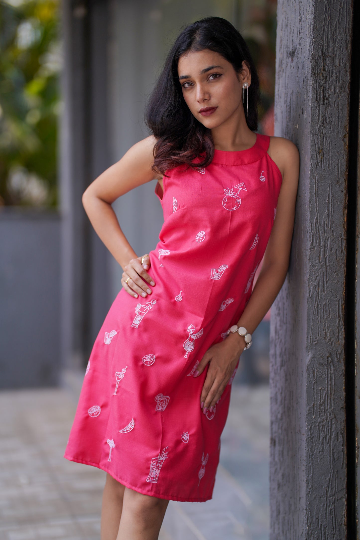 Pink A-Line Halter Neck Dress –  Smart & Chic