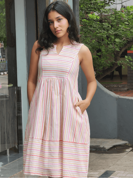 Handwoven Mangalgiri Striped Cotton Dress