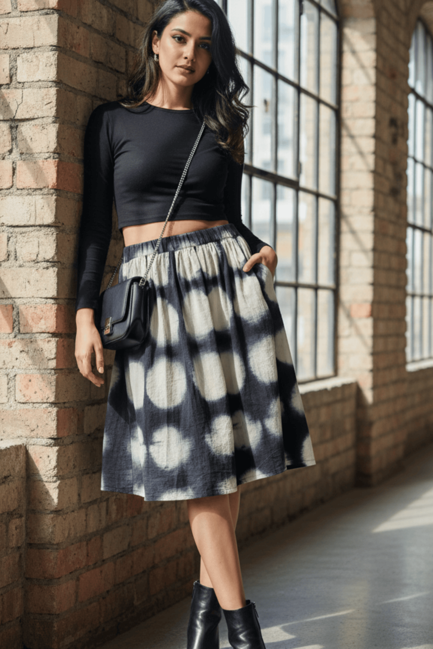 Cotton hand-dyed Knee Length Skirt
