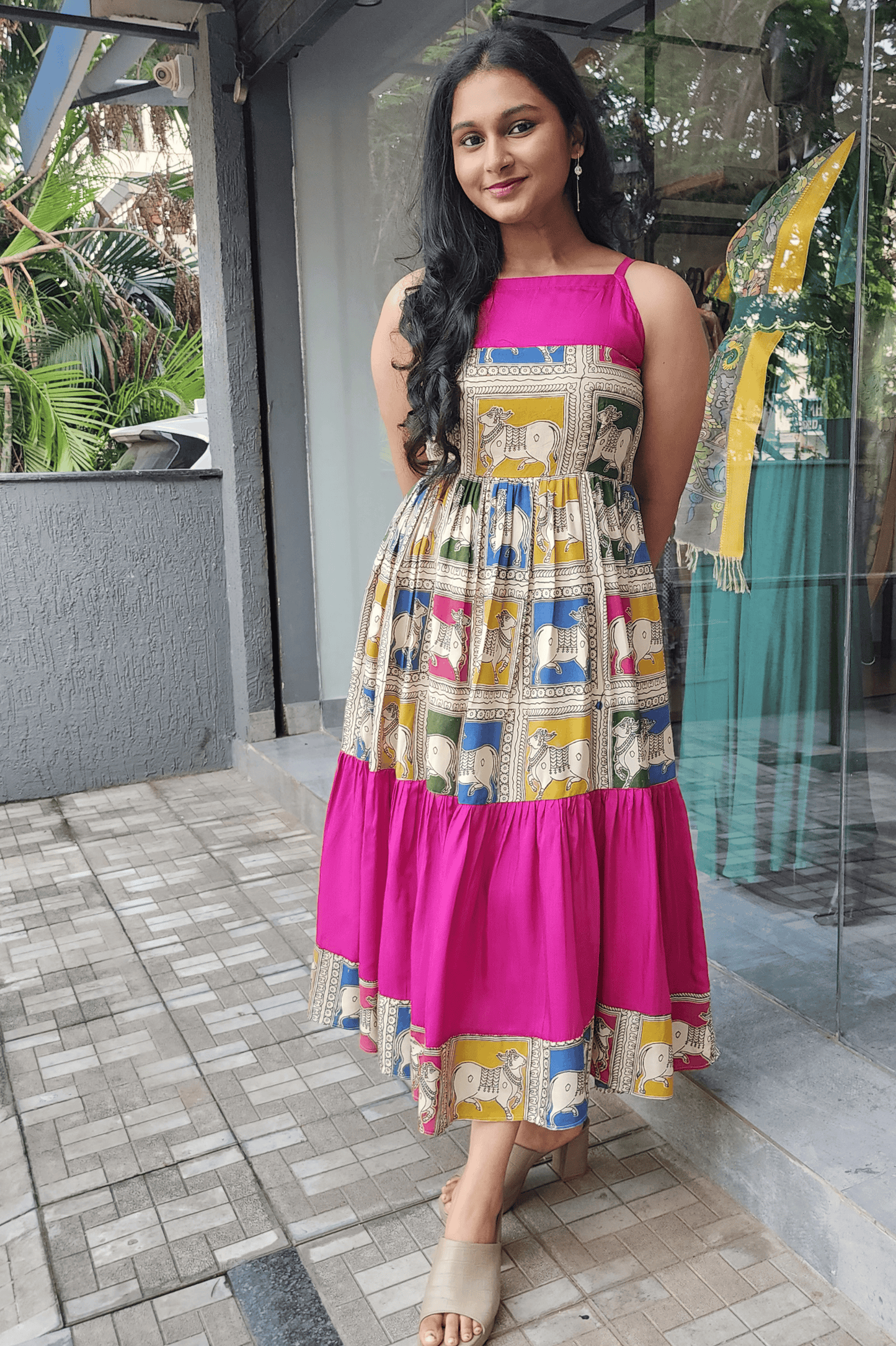 Kalamkari Pichwai Print Dress - Pink